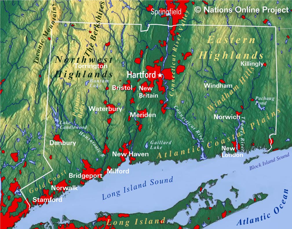 Topographic Map of Connecticut