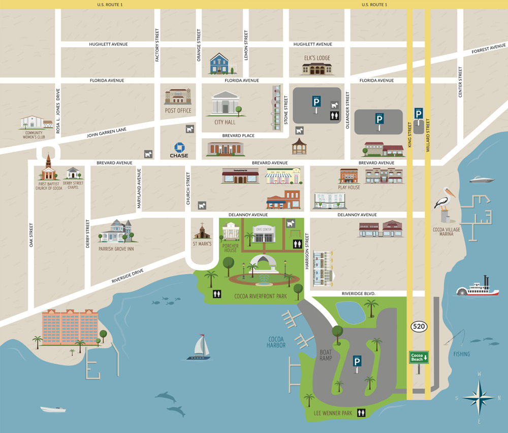 Getting Here Map of Cocoa Village