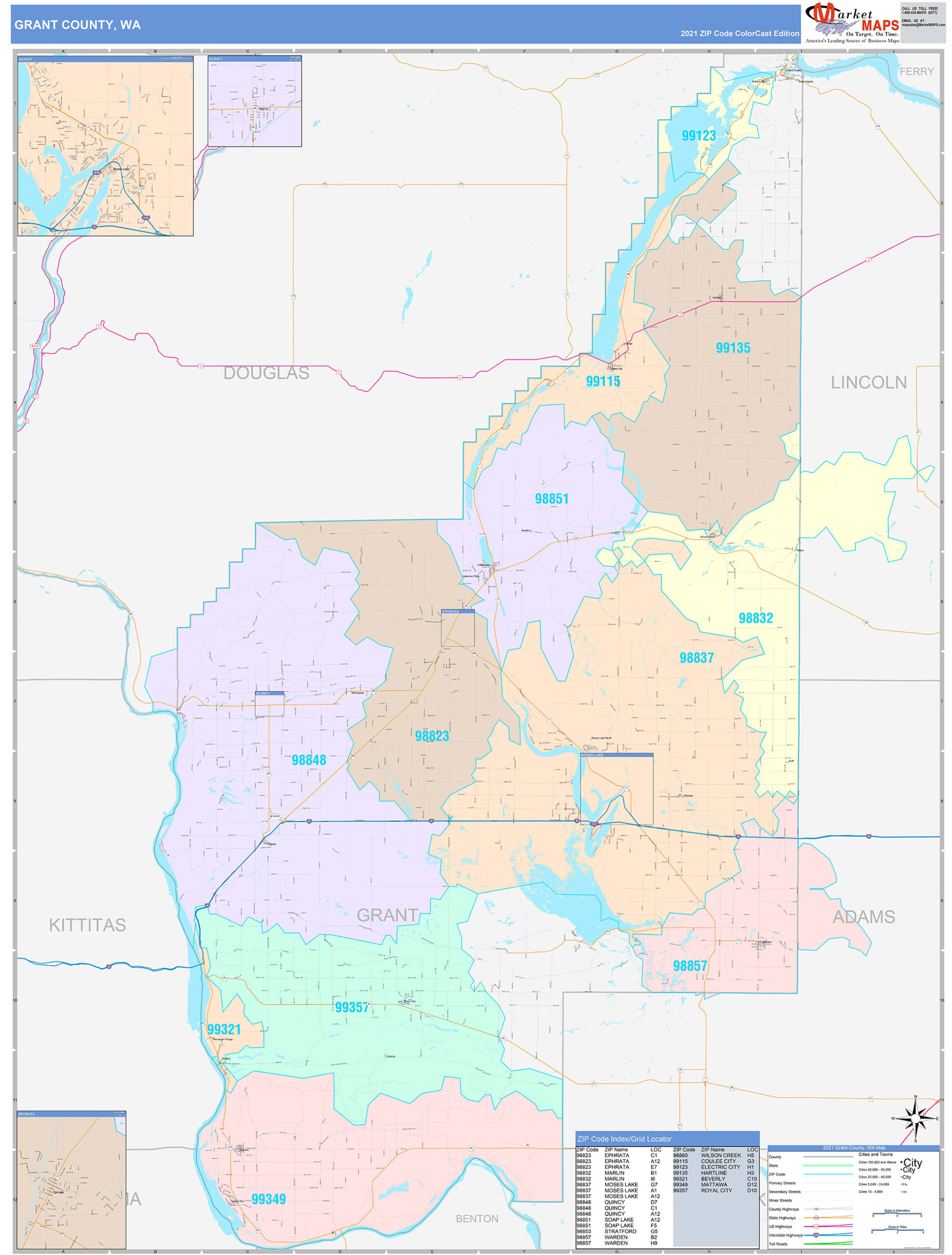 Wall Map of Grant County, WA by MarketMAPS