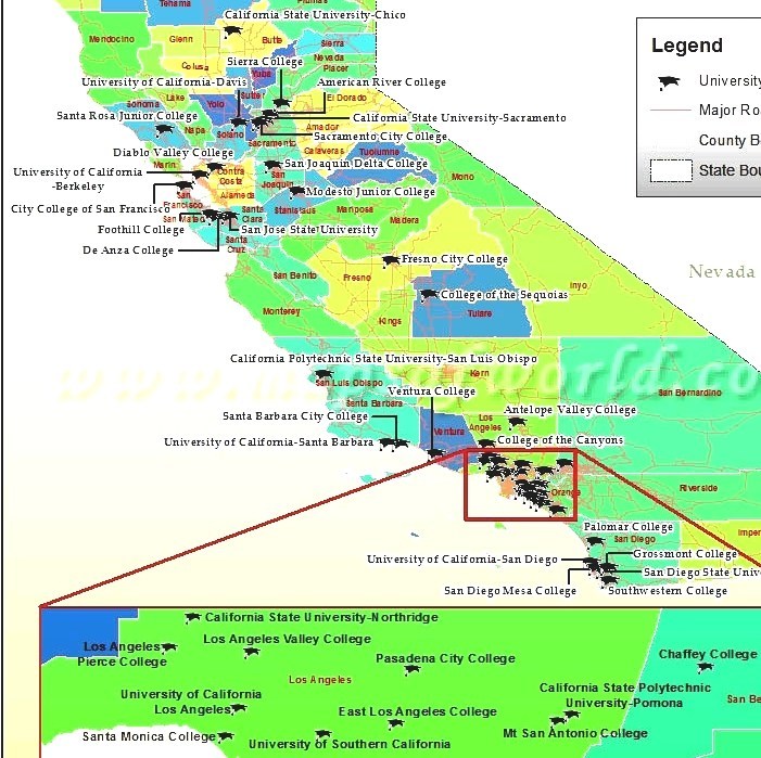 Universities In Southern California Map