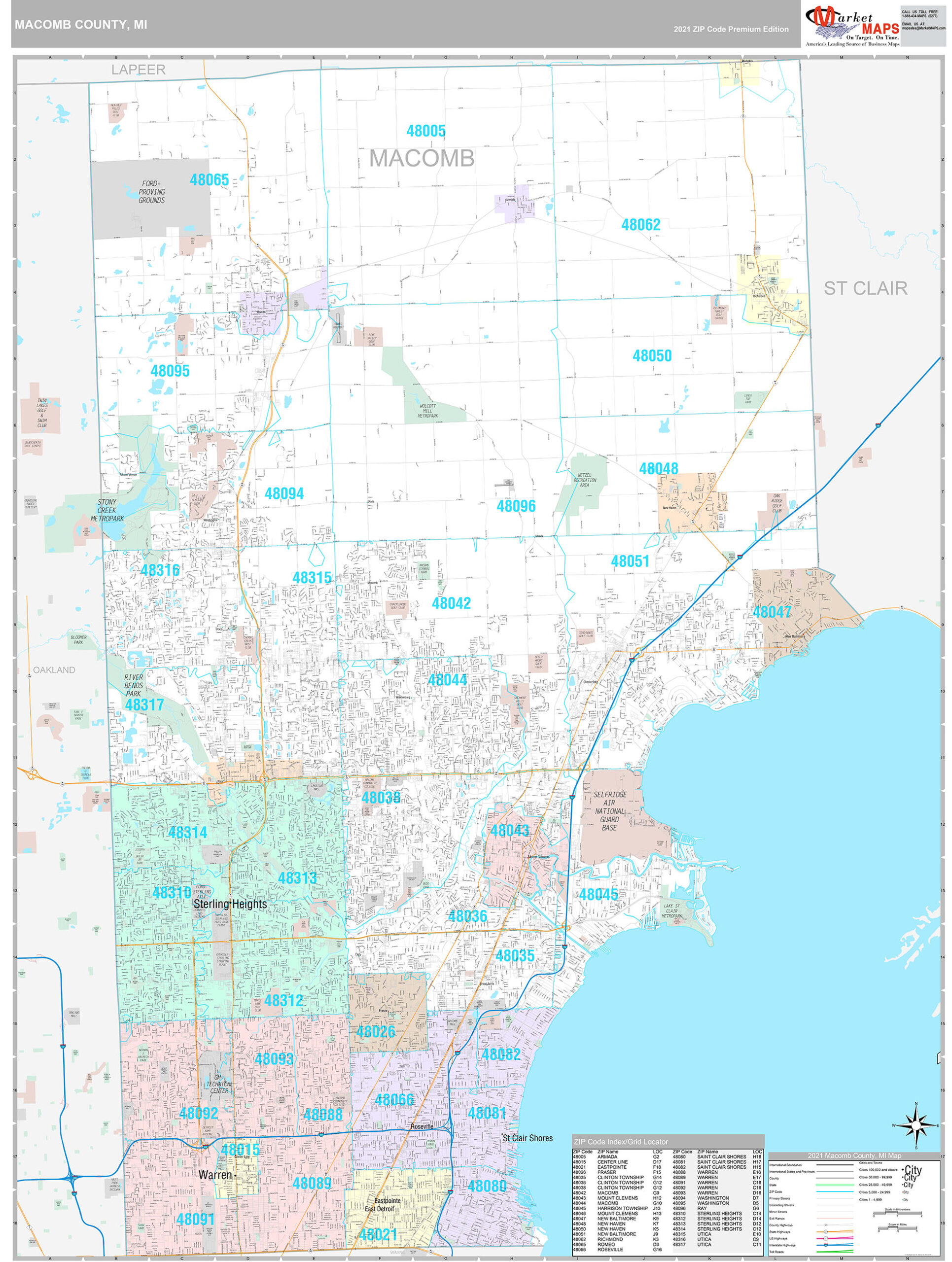 Premium Wall Map of Macomb County MI