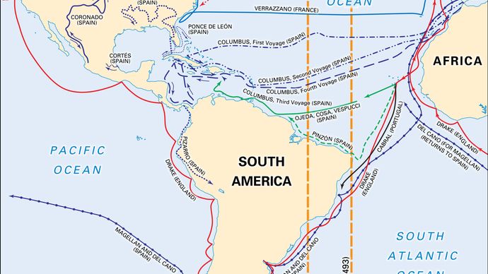 Map of Giovanni da Verrazzano's Exploration Route