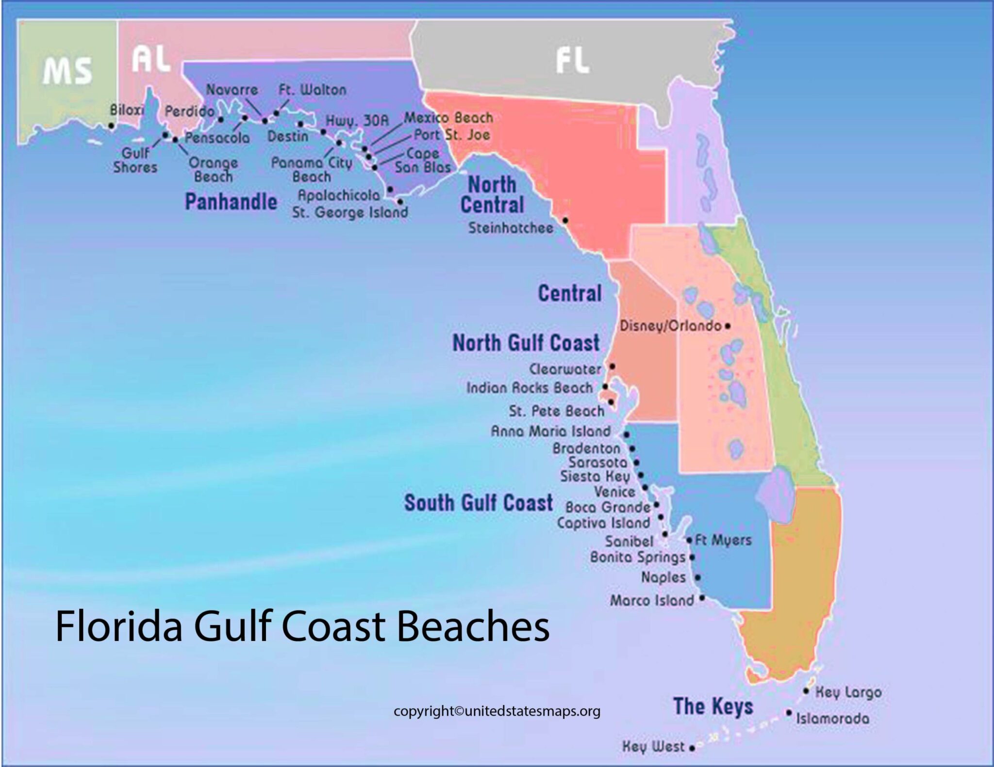 Map of Florida Gulf Coast Beaches