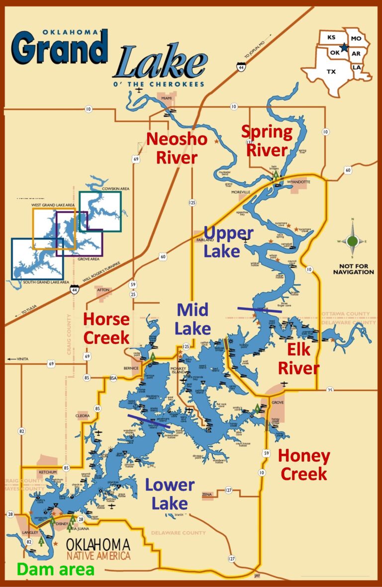 Map Of Grand Lake Oklahoma With Cove Names