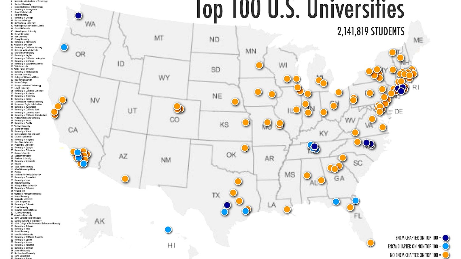 Wall Map Of Us Colleges And Universities