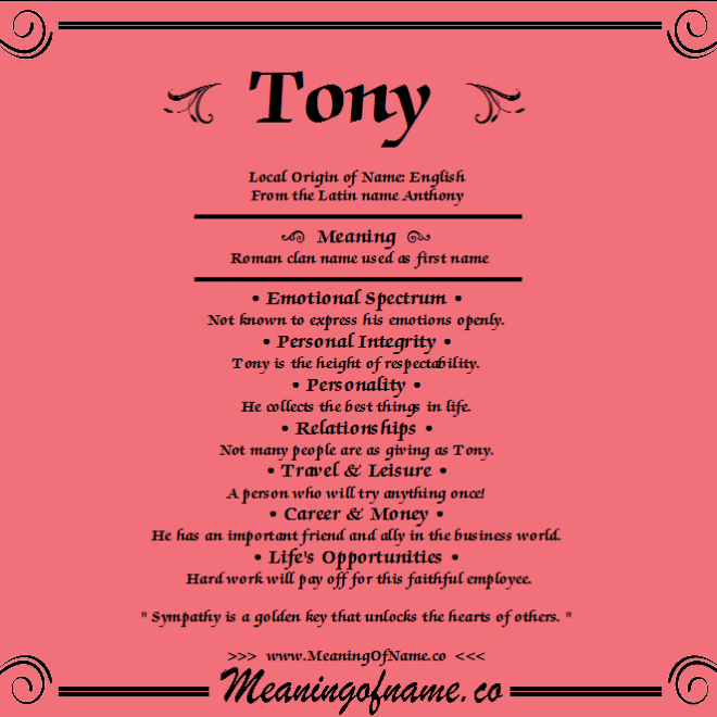 What Does Name Tony Mean