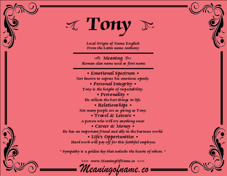 What Does Name Tony Mean