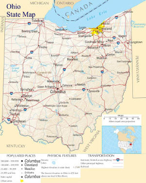 Ohio Map Featuring Chillicothe
