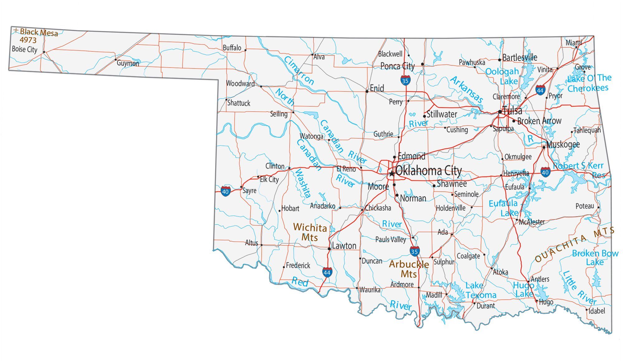 Map of Oklahoma - Cities and Roads