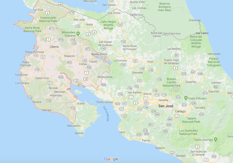 Map Of Guanacaste Costa Rica Beaches