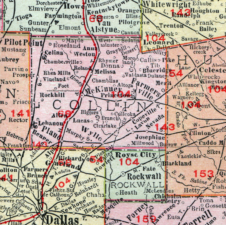 Collin County, Texas, 1911, Map, Rand McNally, McKinney, Plano