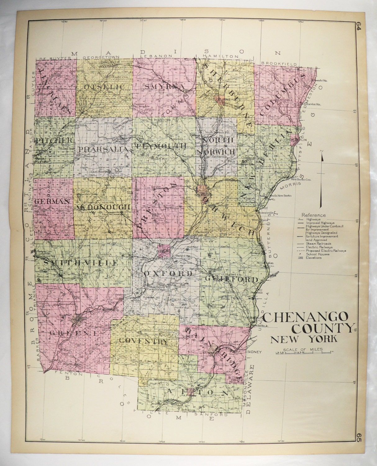 1912 Large Chenango County NY Map