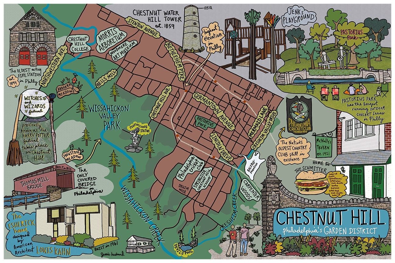 Artistic Neighborhood Map of Chestnut Hill