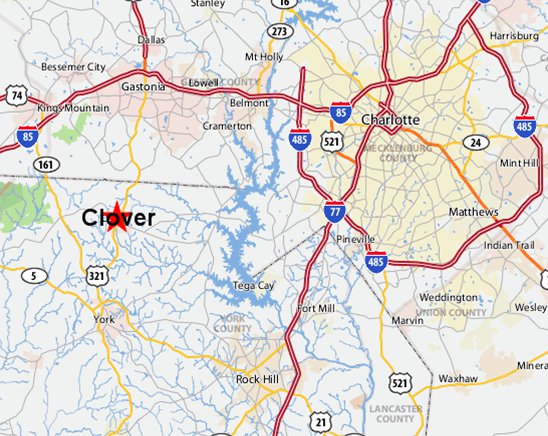 Transportation Map of Clover, SC