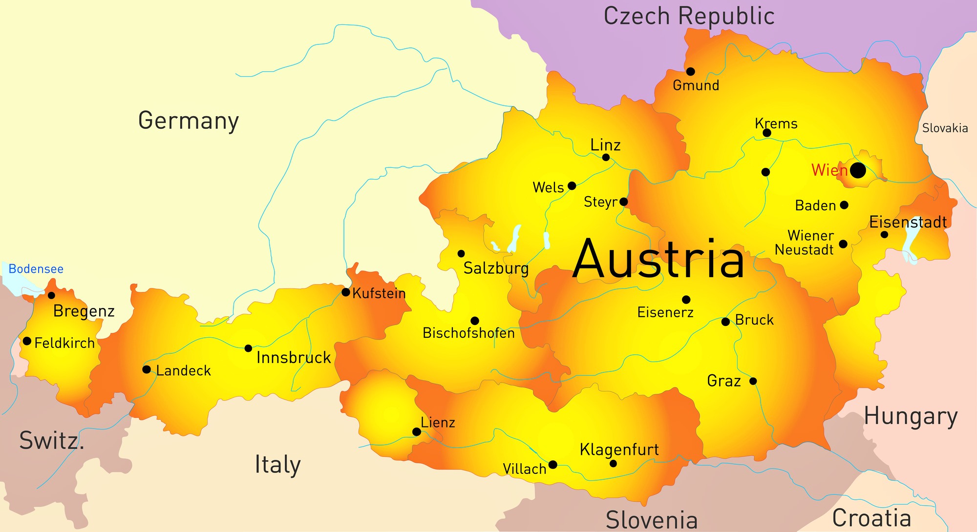 Cities map of Austria from OrangeSmile.com