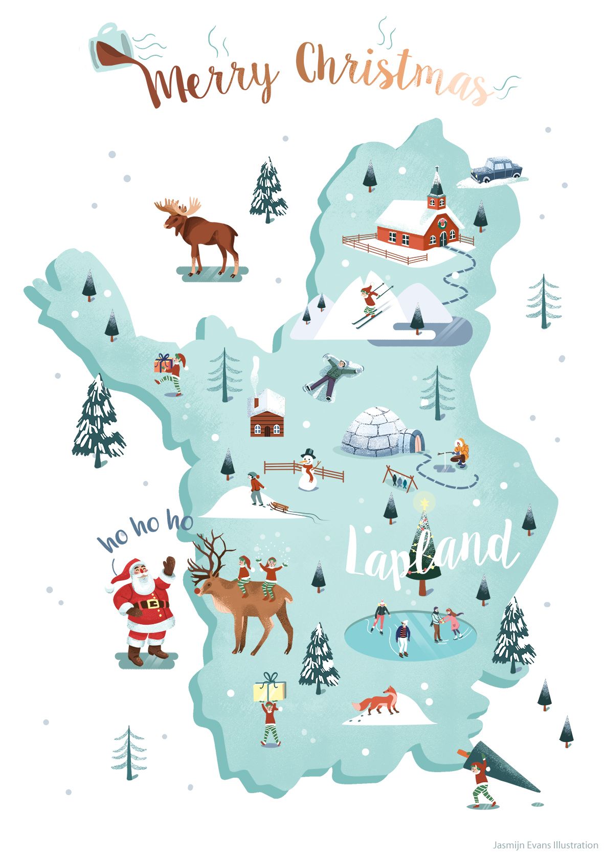 A Christmas Map with People and Animals