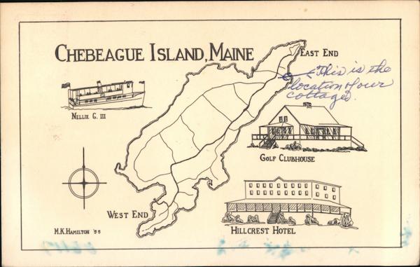 Chebeague Island Maine Postcard Map
