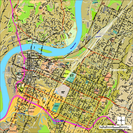 Editable Chattanooga, TN City Map - Illustrator / PDF | Digital Vector Maps