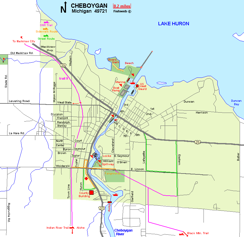 Cheboygan in Cheboygan County Michigan Map