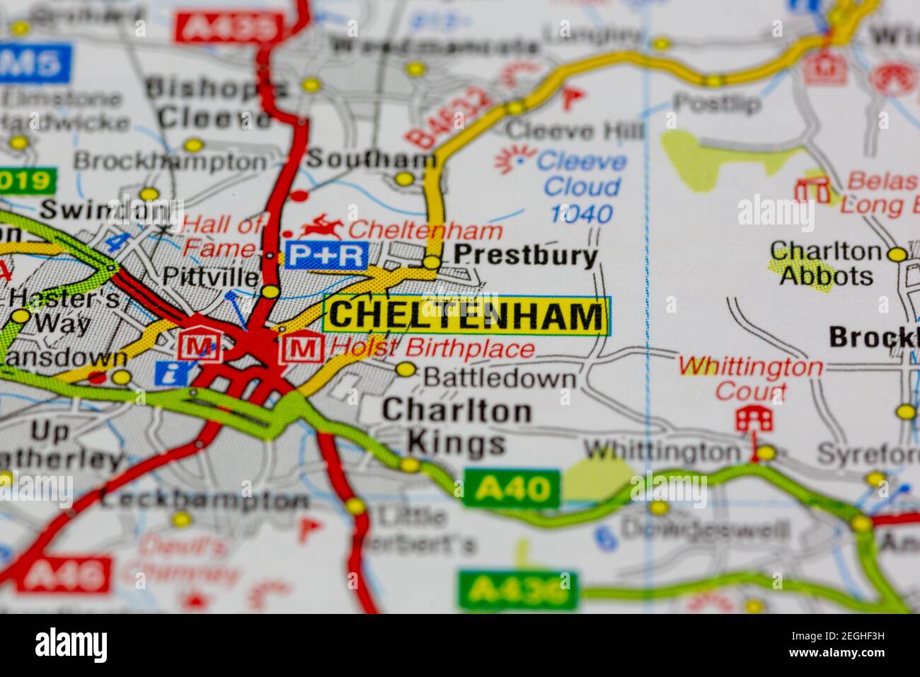 Road map showing Cheltenham and its surrounding areas