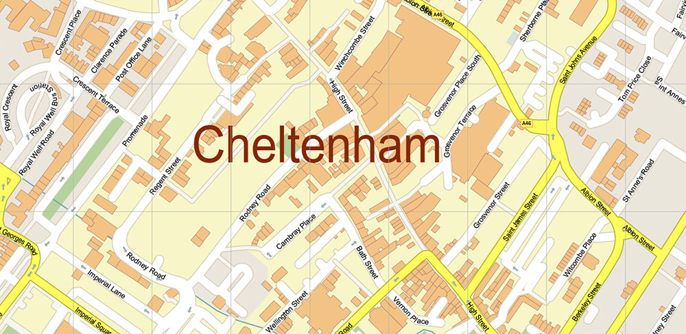 Detailed vector map of Cheltenham