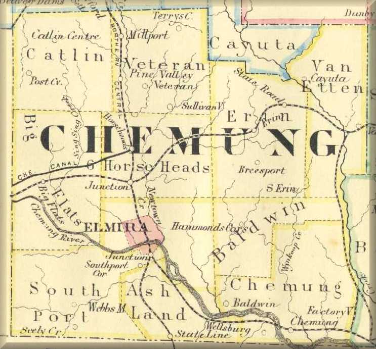 1879 Chemung County Map with Surrounding Counties