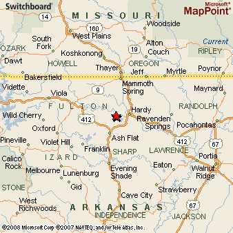 Area Map of Cherokee Village Arkansas