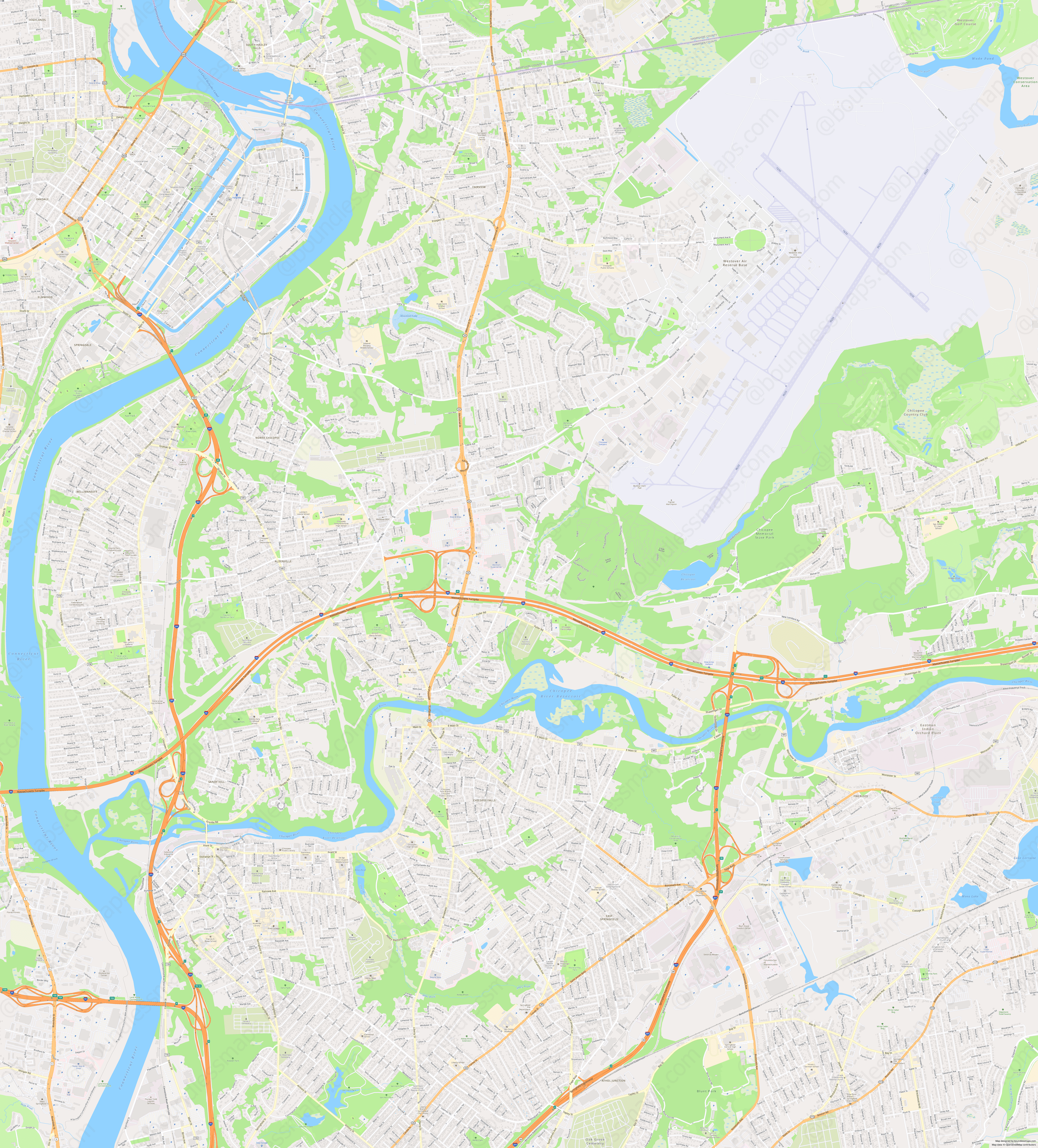 Chicopee - Modern Atlas Vector Map