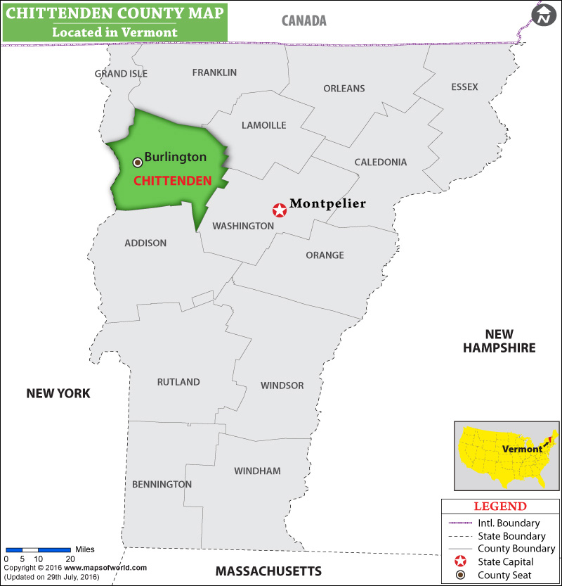 Chittenden County Map, Vermont