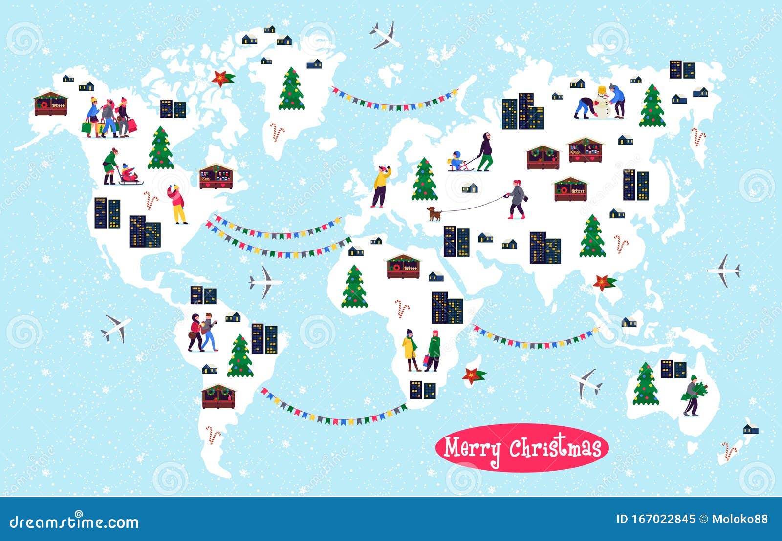 Christmas World Map with Festive Teenagers