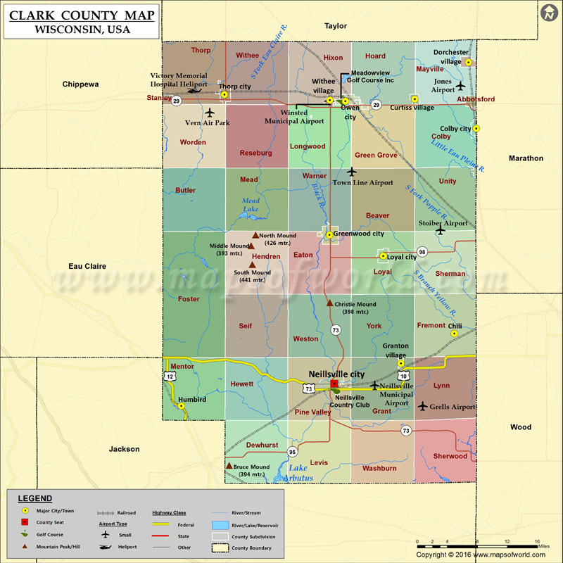 Clark County Map, Wisconsin