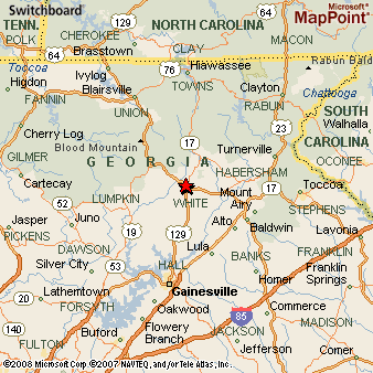 Area Map of Cleveland, Georgia