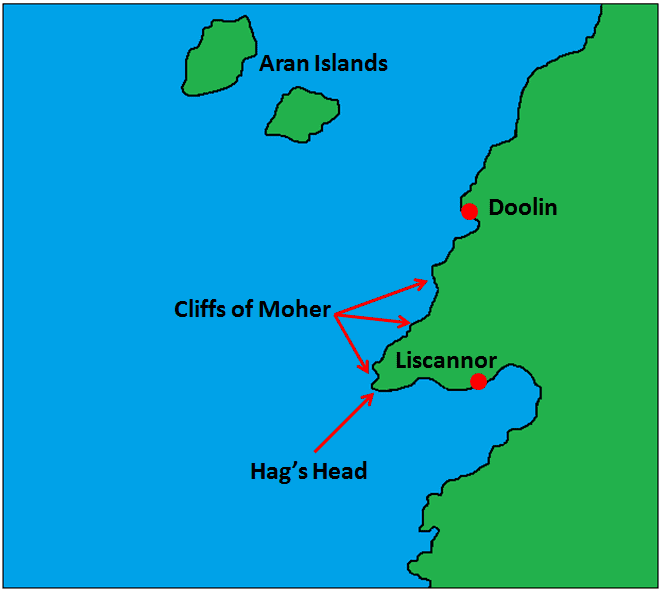 Map Of Cliffs Of Moher Ireland