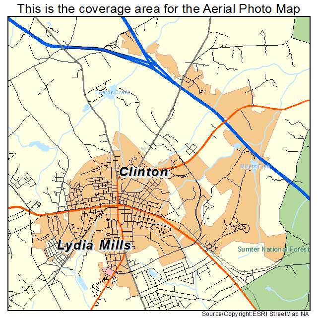 Aerial view of Clinton, South Carolina