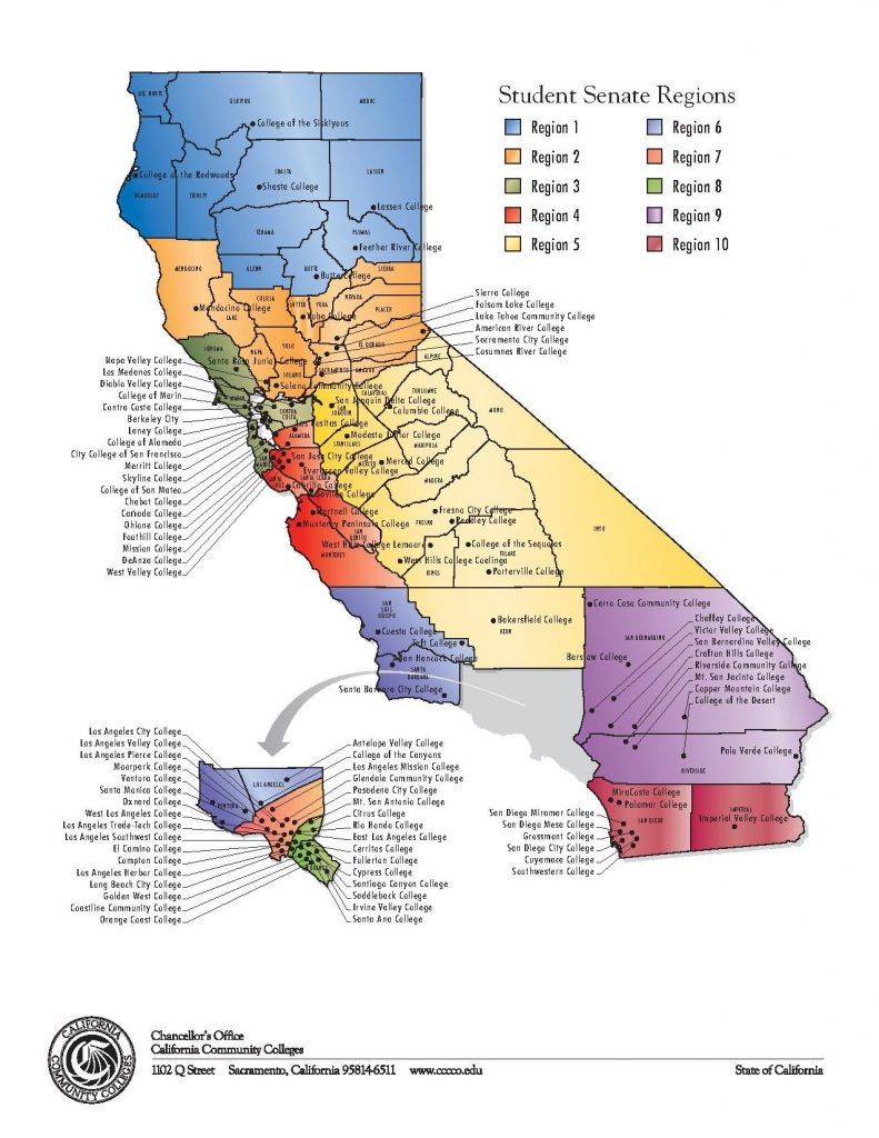 Printable Colleges Map in California