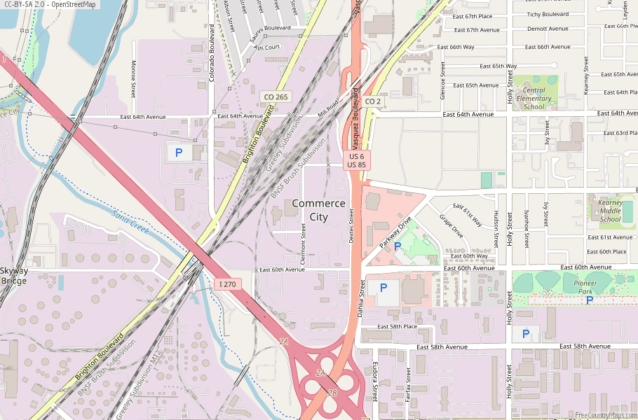 Commerce City Map with Latitude & Longitude