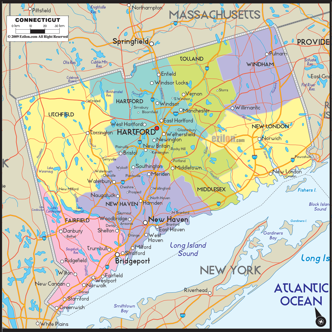 Political Map of Connecticut