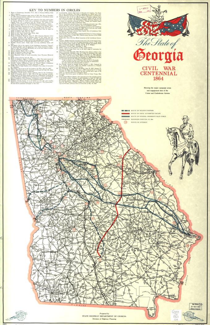 Historical Map of Georgia in 1864
