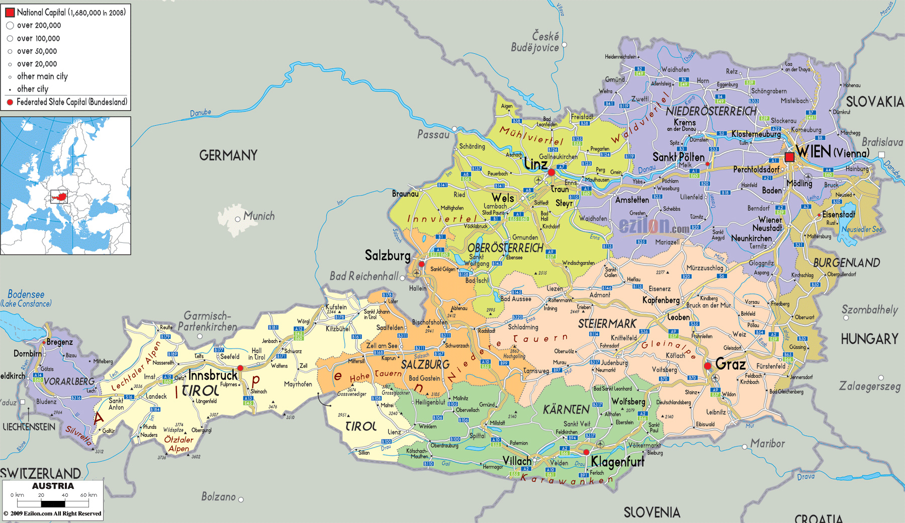 Detailed map of Austria in English