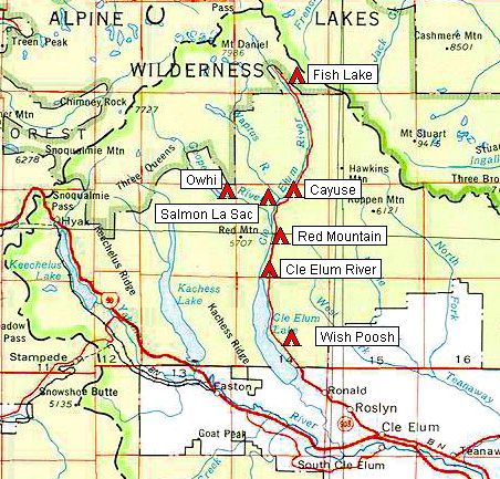 Map of Upper Cle Elum Valley Campgrounds, Wenatchee National Forest