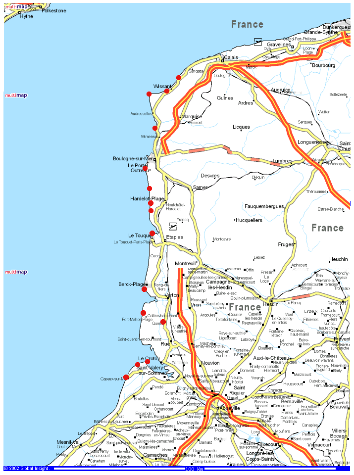 Map of the coast of France