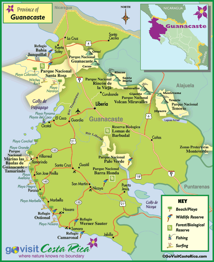 Guanacaste Region Map, Costa Rica