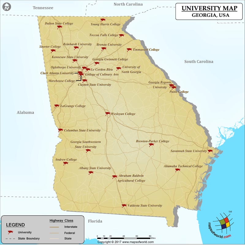 List of Universities in Georgia, Map of Georgia Universities and Colleges