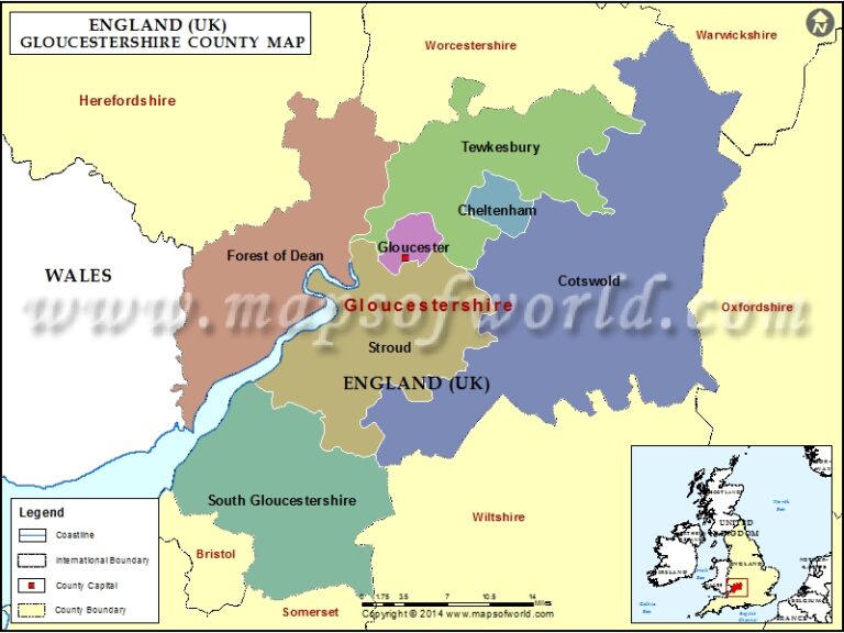 Map Of Gloucestershire County England