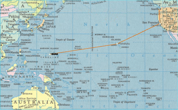 Map of Guam to Hawaii
