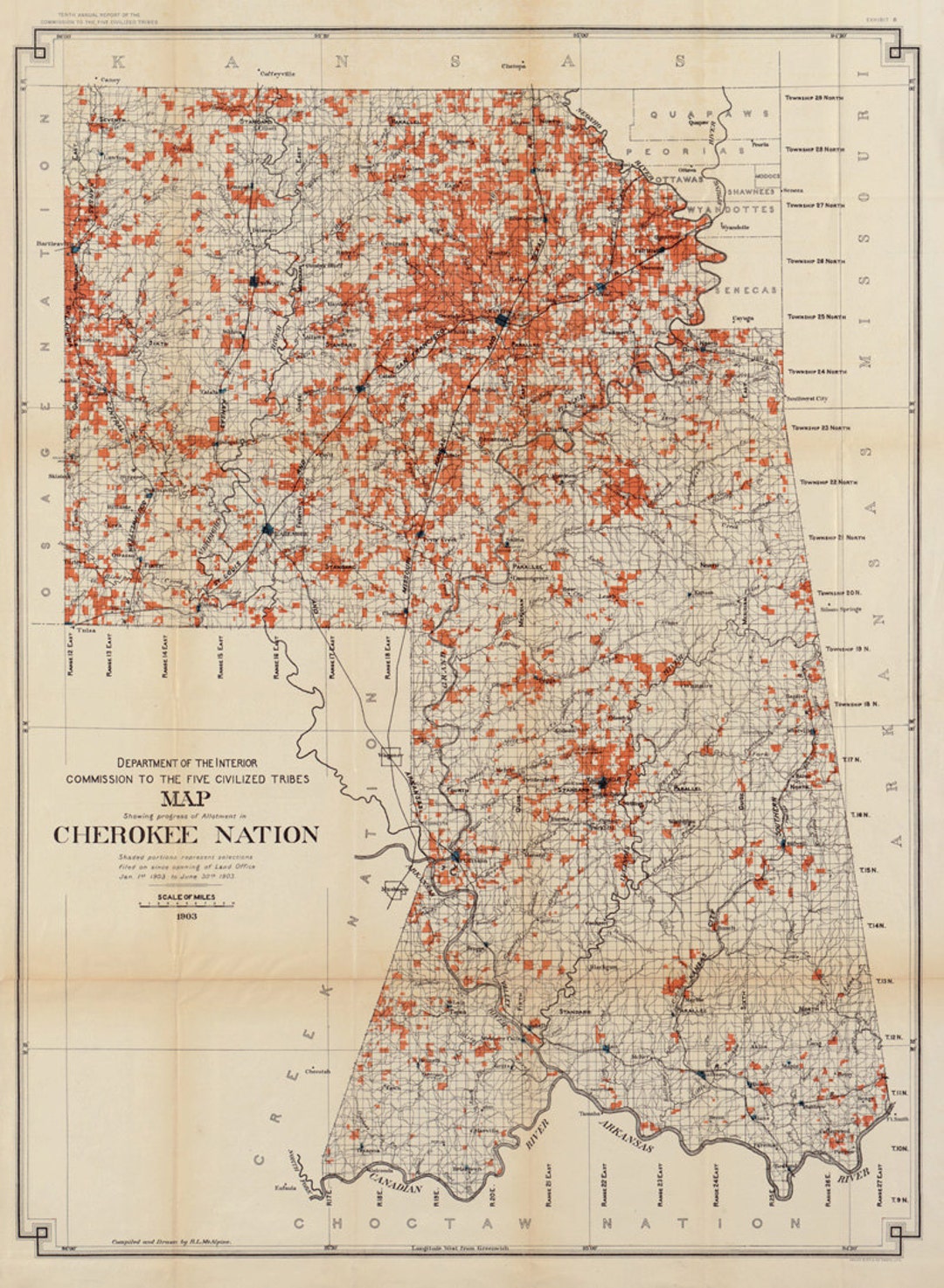 1903 Map of the Cherokee Nation Oklahoma - Etsy