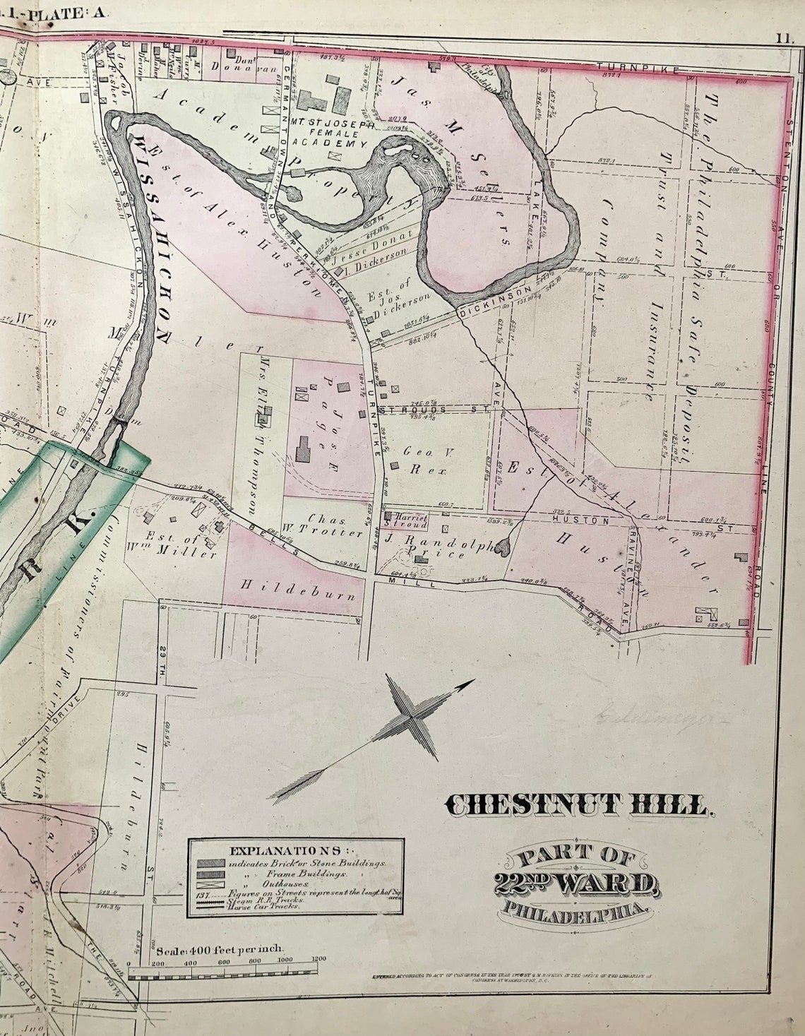 Chestnut Hill Map Original 1878 Hopkins Philadelphia