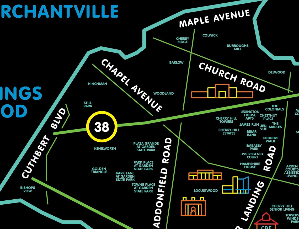 Cherry Hill NJ Map Matte Framed