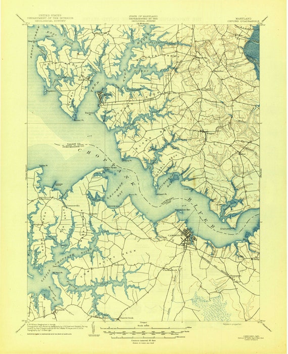 Oxford 1904 1945 Old Topo Map Choptank River Quad Reprint