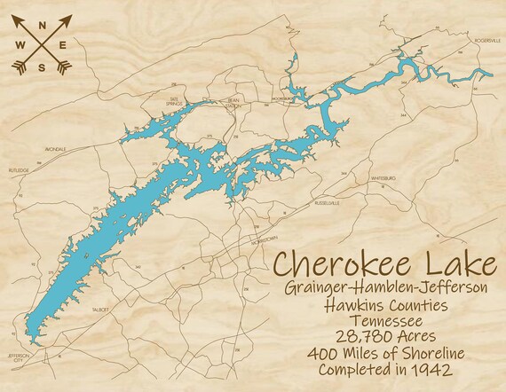 Cherokee Lake TN Multi-layered Wood Map